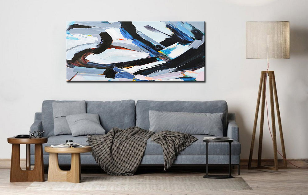 Abstract schilderij Blauwe Expressie 160x70cm - Afbeelding 3
