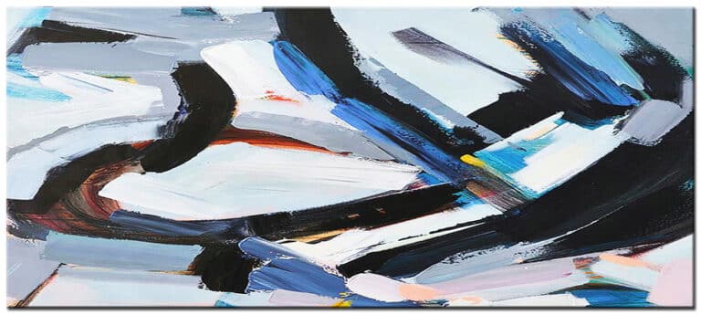 Abstract schilderij Blauwe Expressie, groot modern schilderij met krachtige penseelstreken in blauwtinten