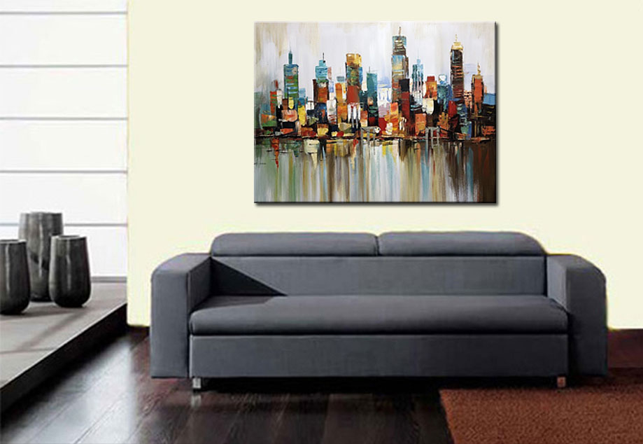 Stadsgezicht modern schilderij 120x90cm - Afbeelding 3