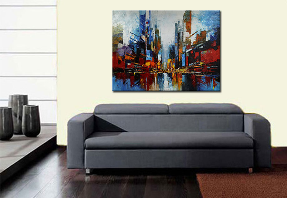 Moderne Stad modern schilderij 120x90cm - Afbeelding 3