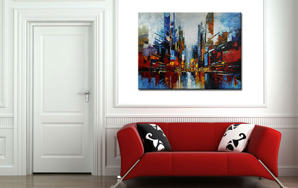 Moderne Stad modern schilderij 120x90cm - Afbeelding 2