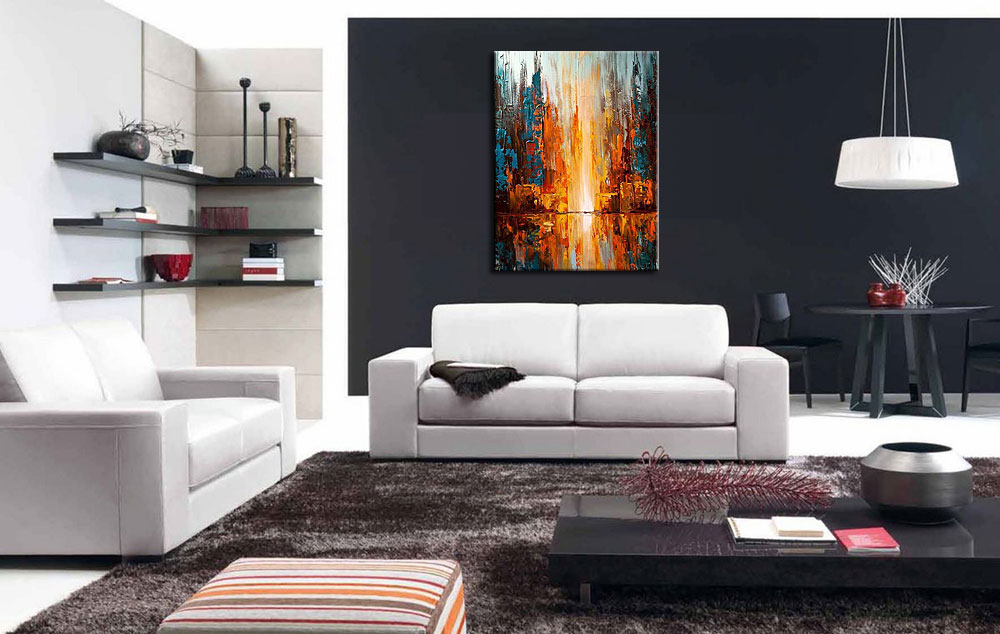 Licht in de stad modern schilderij 90x120cm - Afbeelding 4