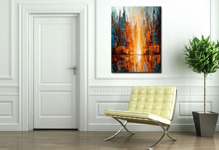 Licht in de stad modern schilderij 90x120cm - Afbeelding 3