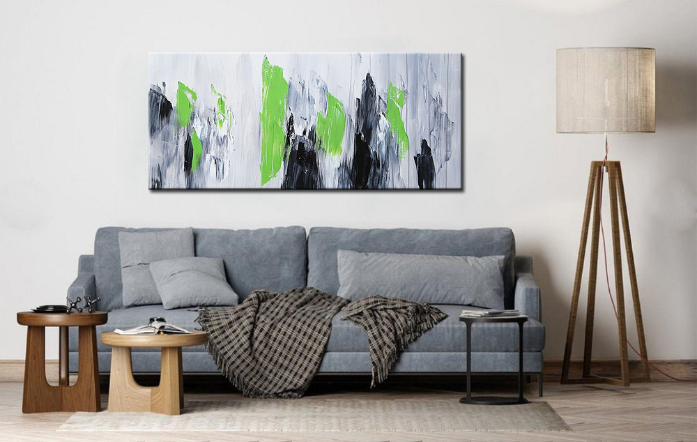 Abstract schilderij Echo van groen en grijs 160x70cm - Afbeelding 4