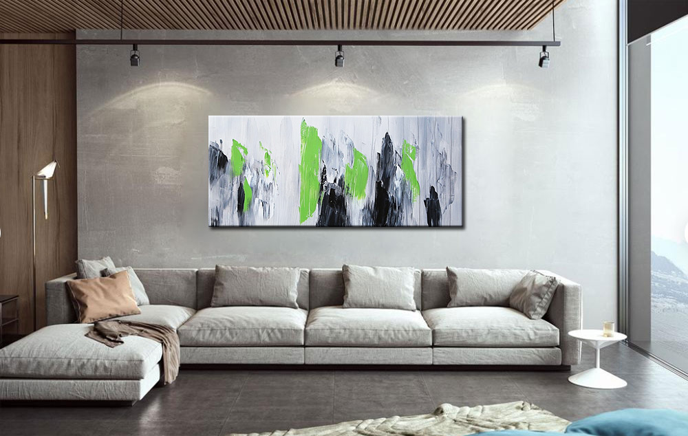 Abstract schilderij Echo van groen en grijs 160x70cm - Afbeelding 2