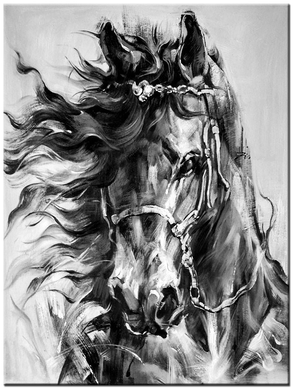 Paard zwart/wit schilderij 90x120cm