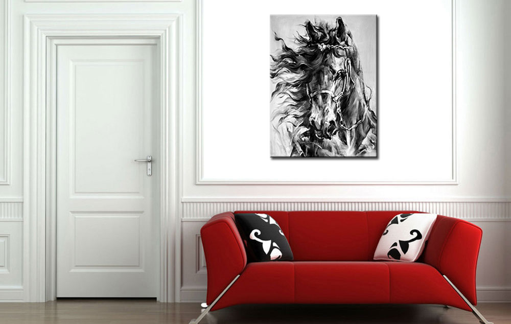 Paard zwart/wit schilderij 90x120cm - Afbeelding 2