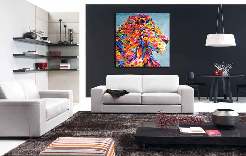 Leeuw Kleurrijk modern schilderij - Afbeelding 4