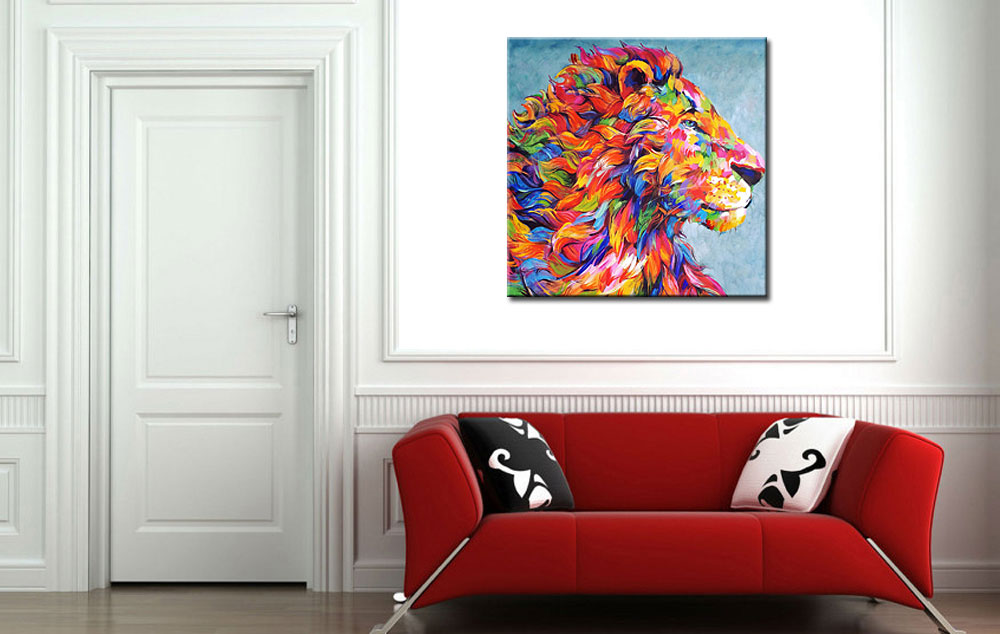 Leeuw Kleurrijk modern schilderij - Afbeelding 3