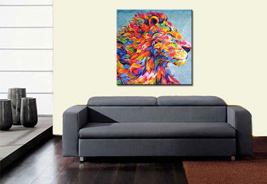 Leeuw Kleurrijk modern schilderij - Afbeelding 2