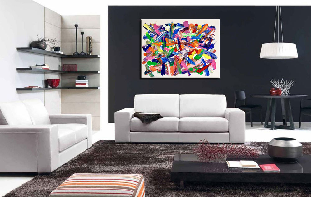 Kleuren Wirwar abstract modern schilderij 120x90cm - Afbeelding 2