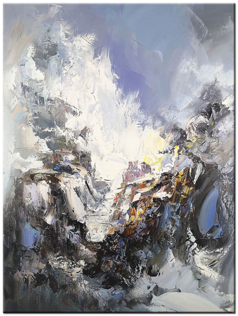 Abstract schilderij De IJsberg in blauw, wit en grijstinten