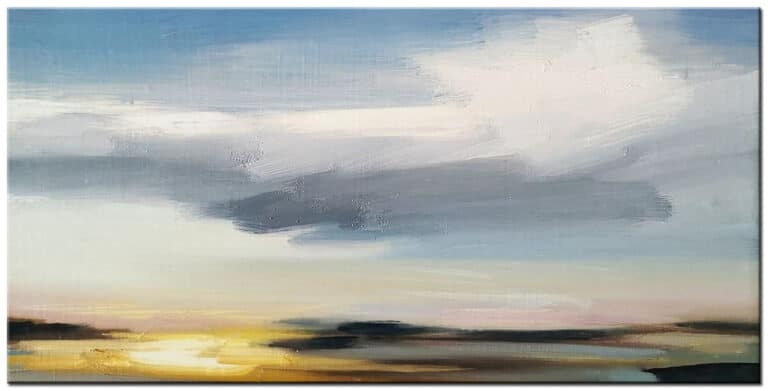 Abstract schilderij Zachte Horizon, groot modern schilderij met zachte lucht- en kleurtinten