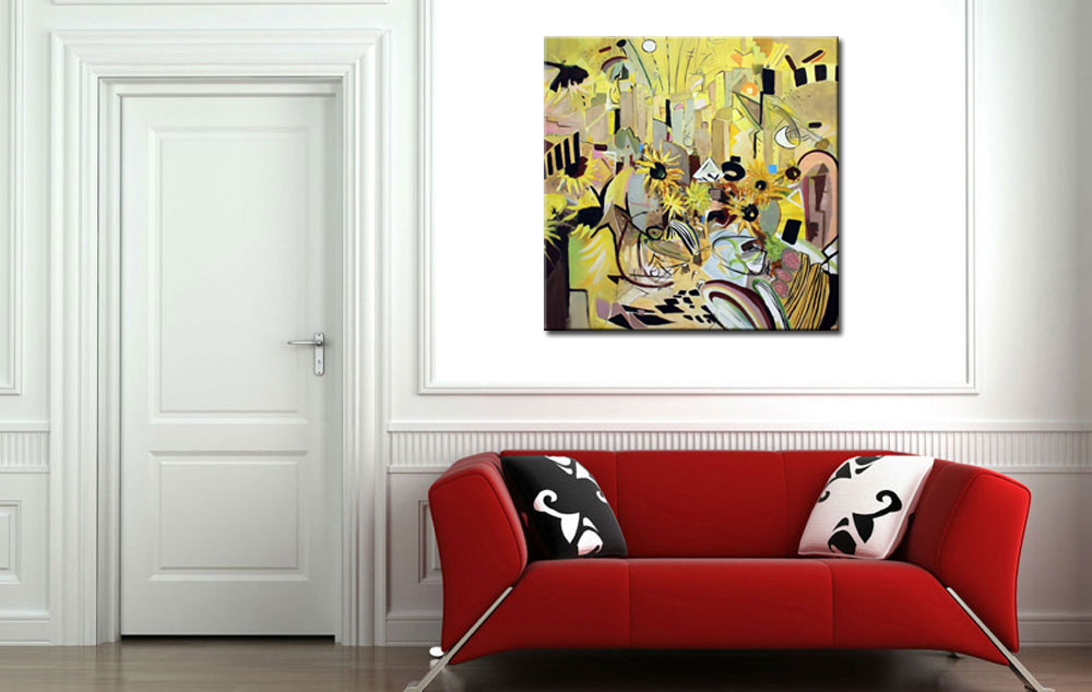 Zomertijd modern abstract schilderij 100x100cm - Afbeelding 4