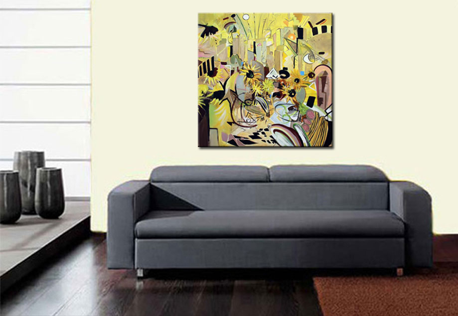 Zomertijd modern abstract schilderij 100x100cm - Afbeelding 3