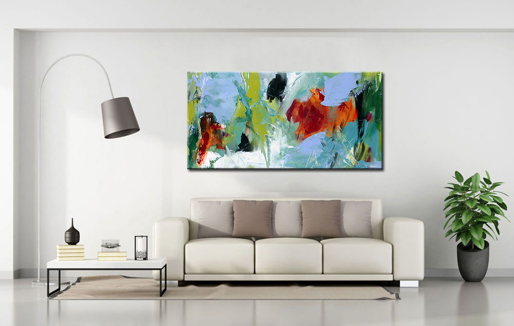Abstract schilderij Dans van kleur en energie 180x90cm - Afbeelding 3