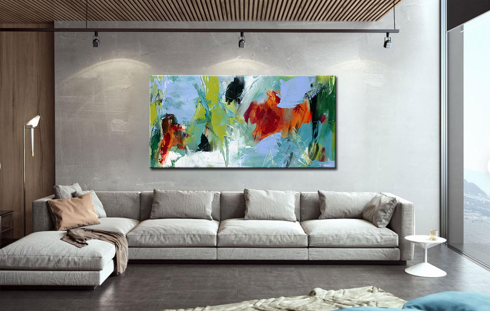 Abstract schilderij Dans van kleur en energie 180x90cm - Afbeelding 2