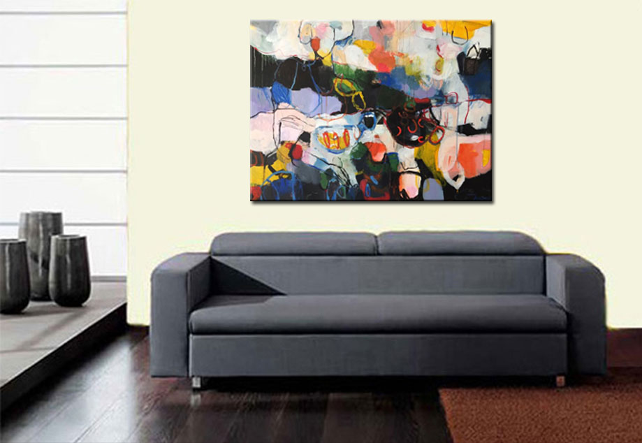 Elly aan Tafel abstract modern schilderij 120x90cm - Afbeelding 3