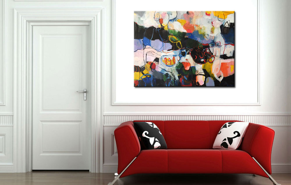 Elly aan Tafel abstract modern schilderij 120x90cm - Afbeelding 2