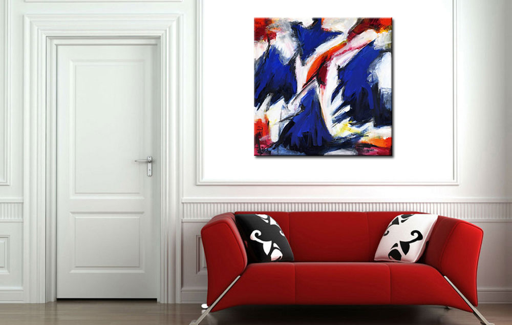 Rood-Wit-Blauw modern abstract schilderij 100x100cm - Afbeelding 3