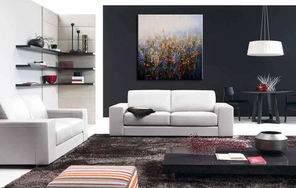 Dorp Bij Nacht modern schilderij - Afbeelding 4