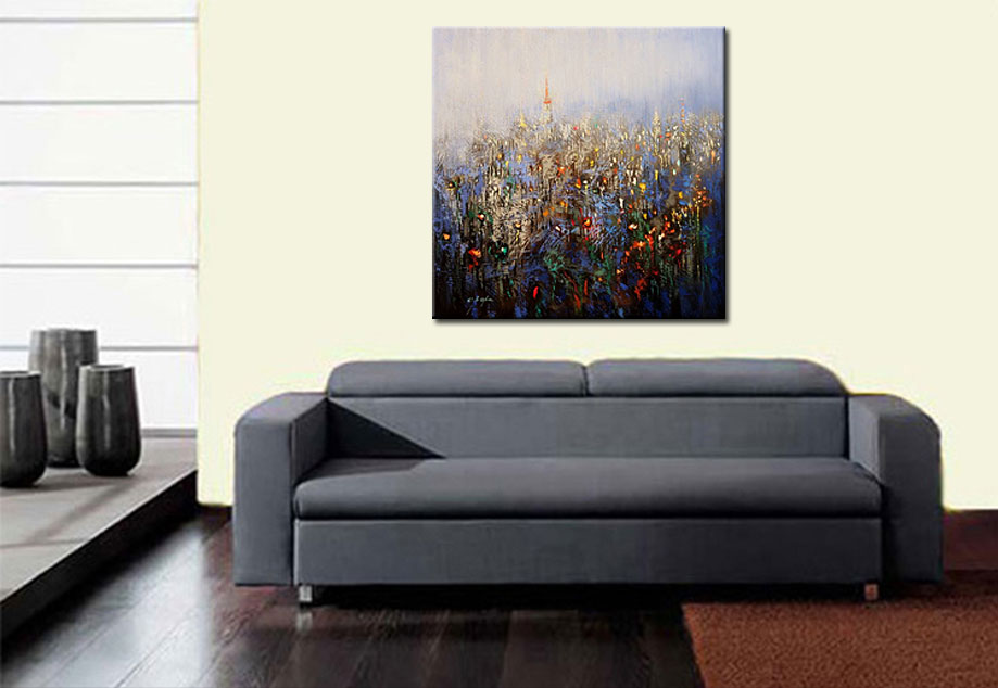 Dorp Bij Nacht modern schilderij - Afbeelding 3