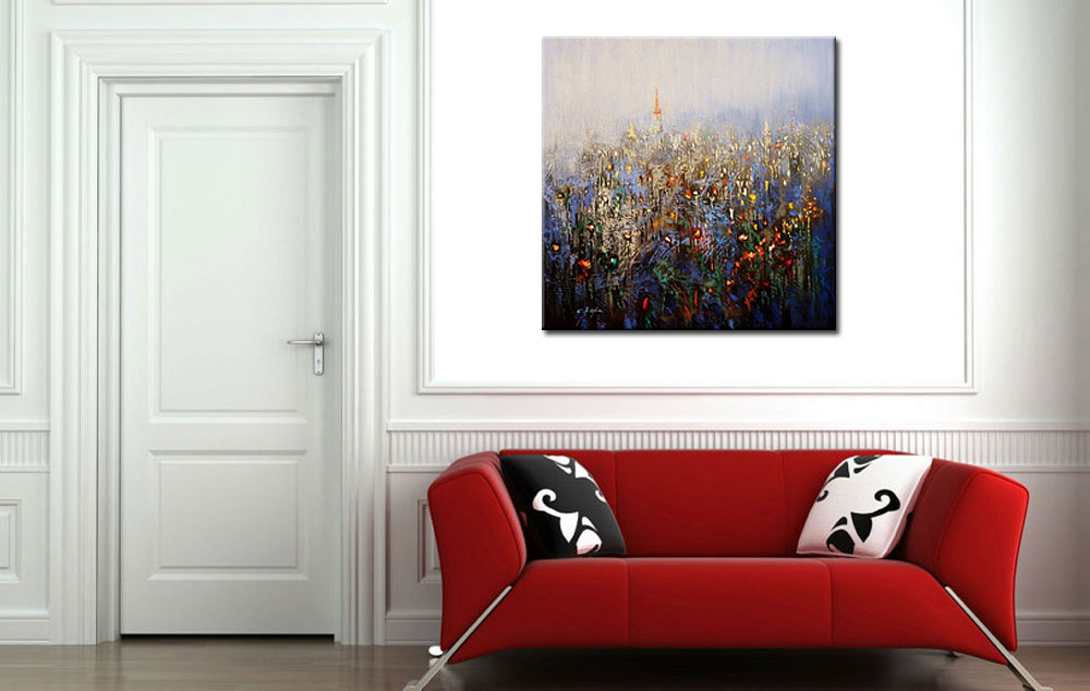 Dorp Bij Nacht modern schilderij - Afbeelding 2