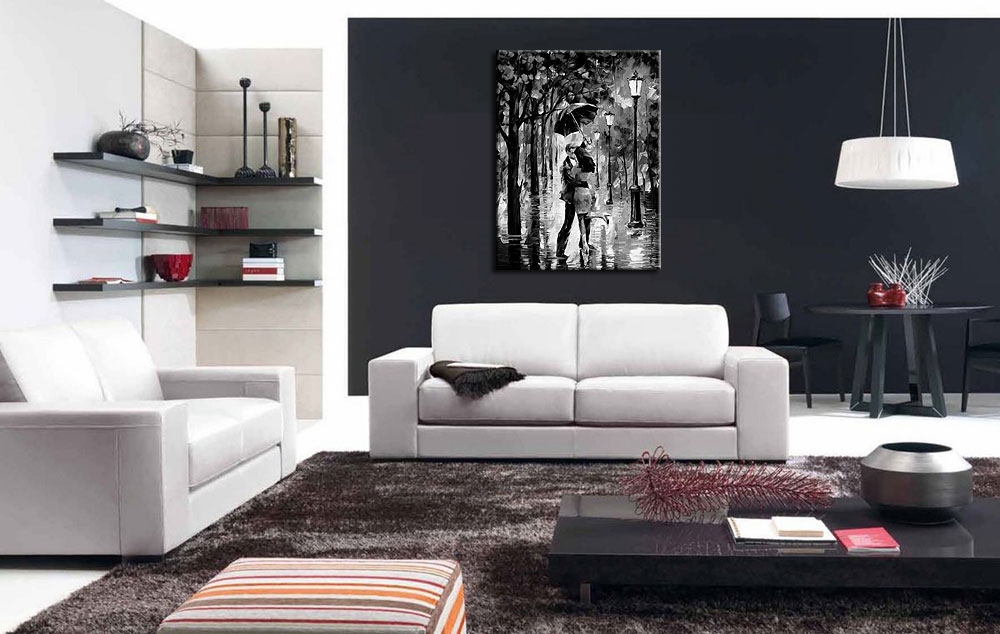 In de Regen zwart/wit schilderij 90x120cm - Afbeelding 4