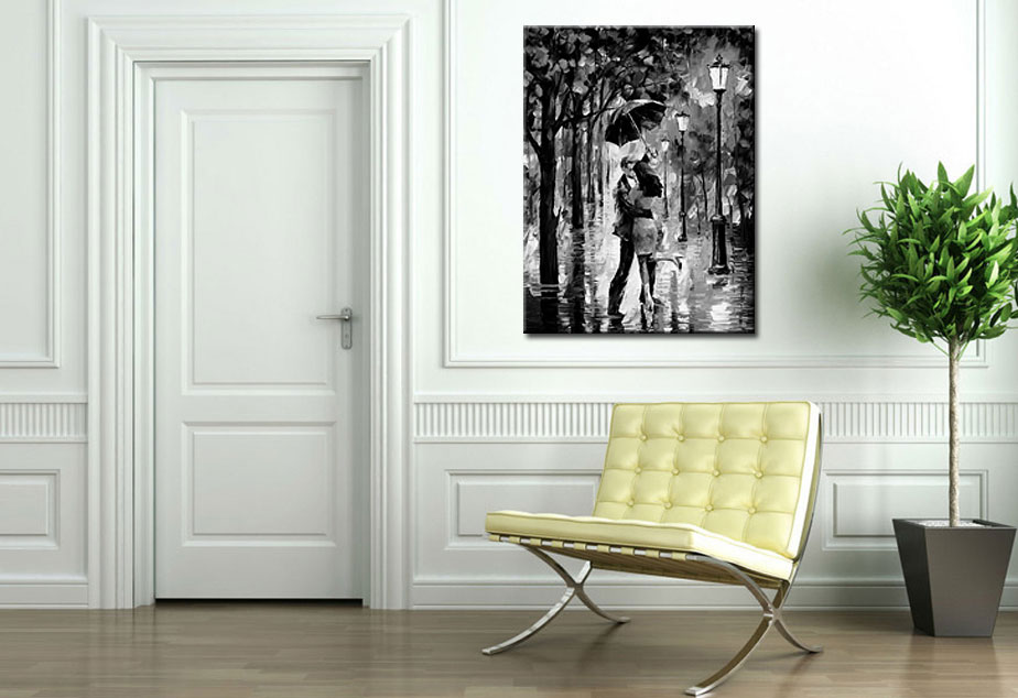 In de Regen zwart/wit schilderij 90x120cm - Afbeelding 3