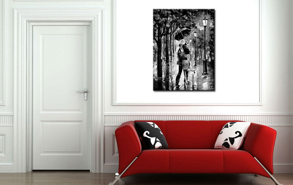 In de Regen zwart/wit schilderij 90x120cm - Afbeelding 2