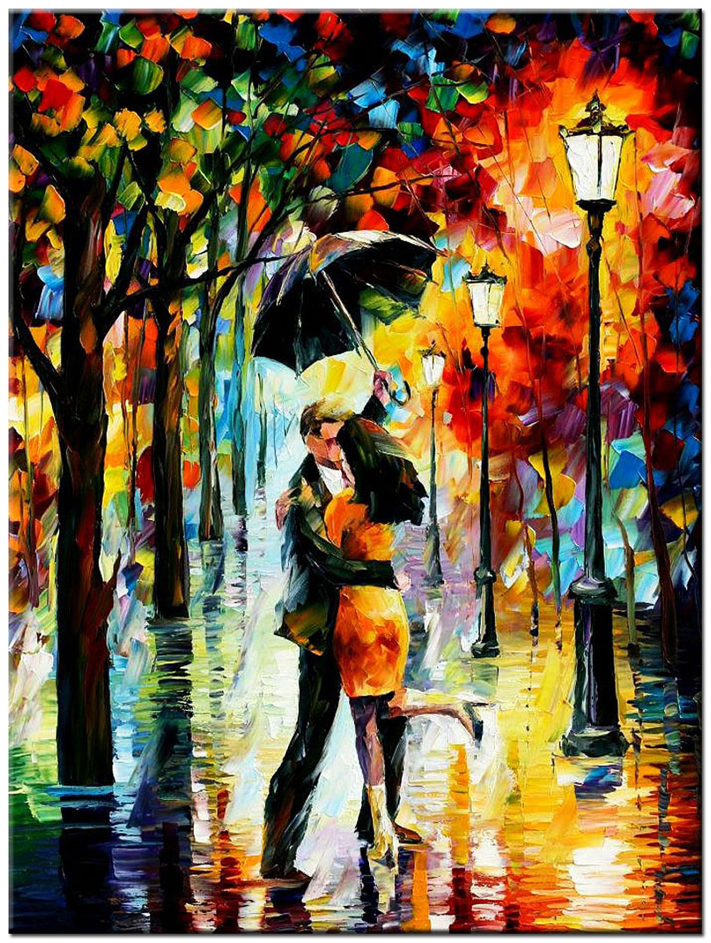 In de Regen kleurrijk schilderij 90x120cm