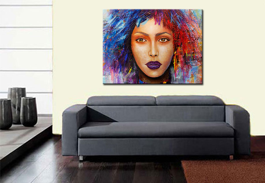 Kleurrijke Dame modern schilderij 120x90cm - Afbeelding 3