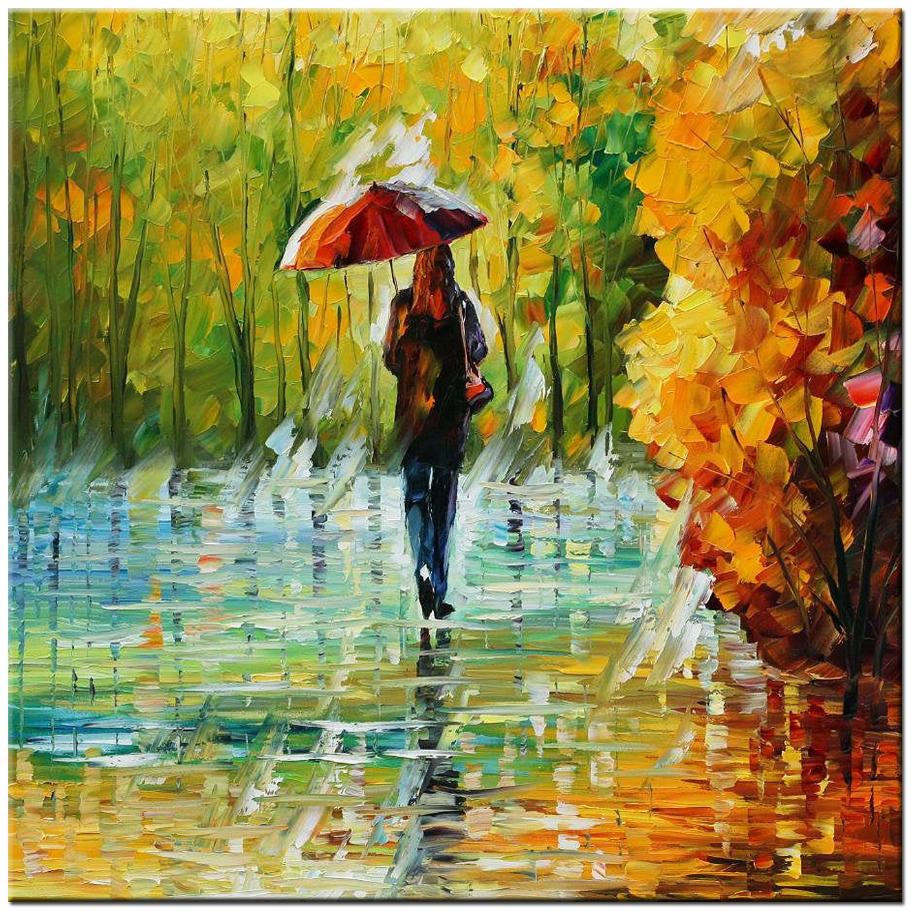 Regenachtige Dag modern schilderij 100x100cm