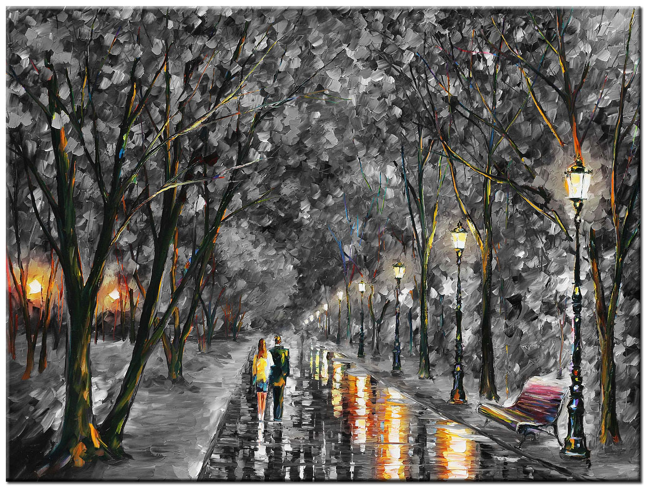 Parkwandeling bij nacht modern schilderij 120x90cm