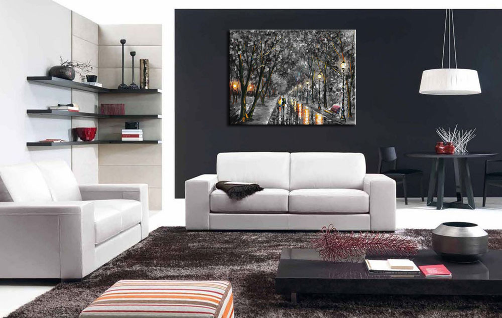 Parkwandeling bij nacht modern schilderij 120x90cm - Afbeelding 4