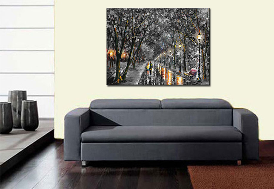 Parkwandeling bij nacht modern schilderij 120x90cm - Afbeelding 3