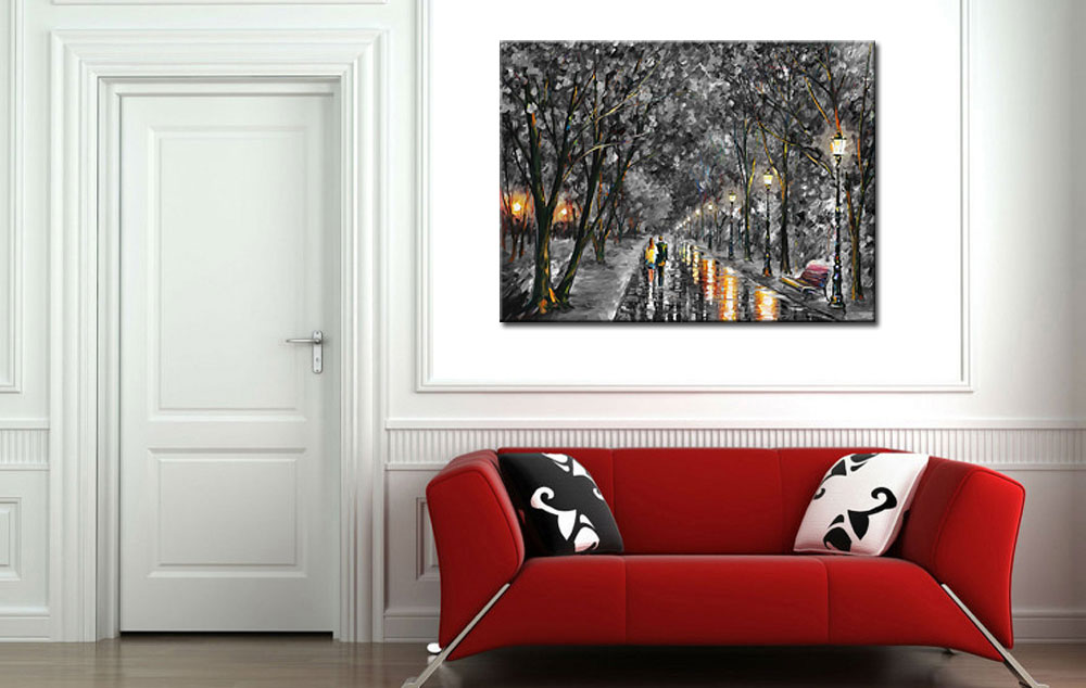 Parkwandeling bij nacht modern schilderij 120x90cm - Afbeelding 2