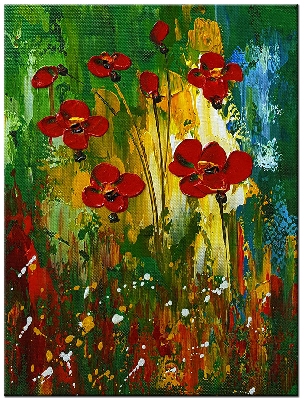 Rode Bloemenveld modern schilderij 90x120cm