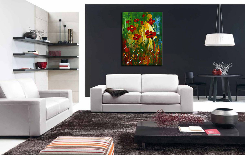 Rode Bloemenveld modern schilderij 90x120cm - Afbeelding 4