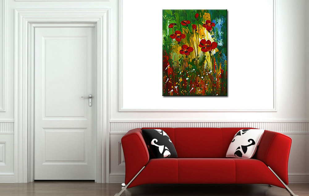 Rode Bloemenveld modern schilderij 90x120cm - Afbeelding 3