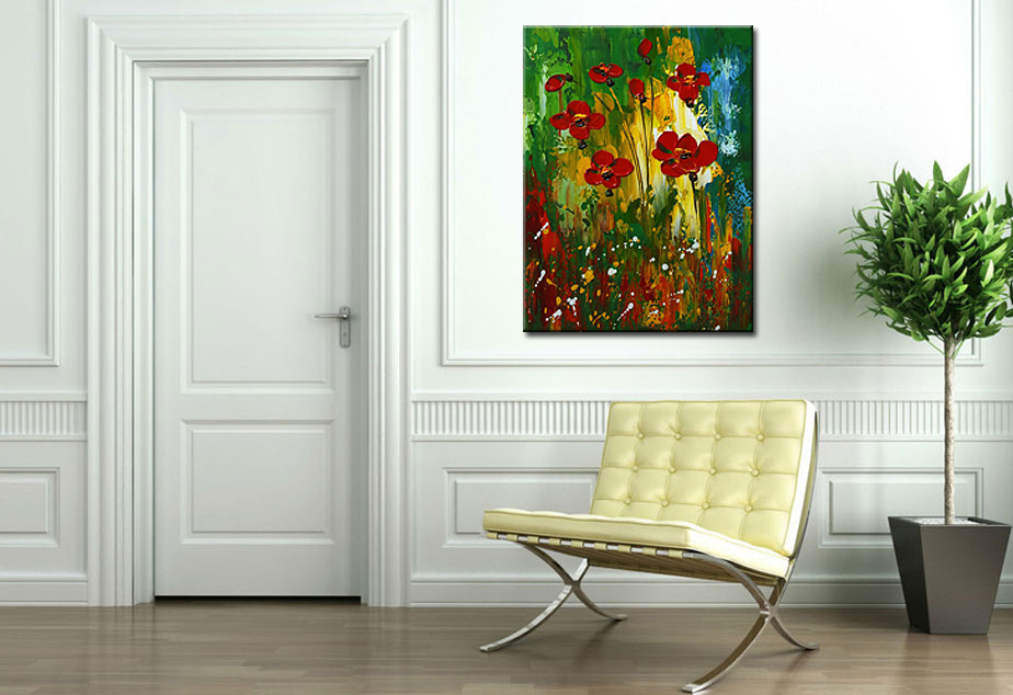 Rode Bloemenveld modern schilderij 90x120cm - Afbeelding 2