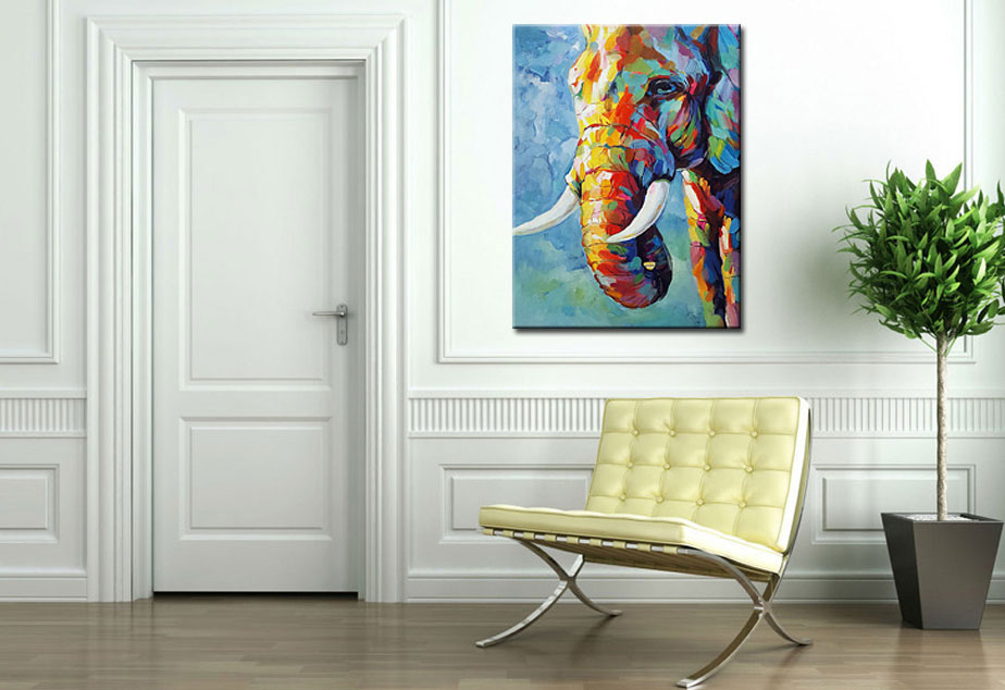 Kleurenkracht Olifant modern schilderij 90x120cm - Afbeelding 2