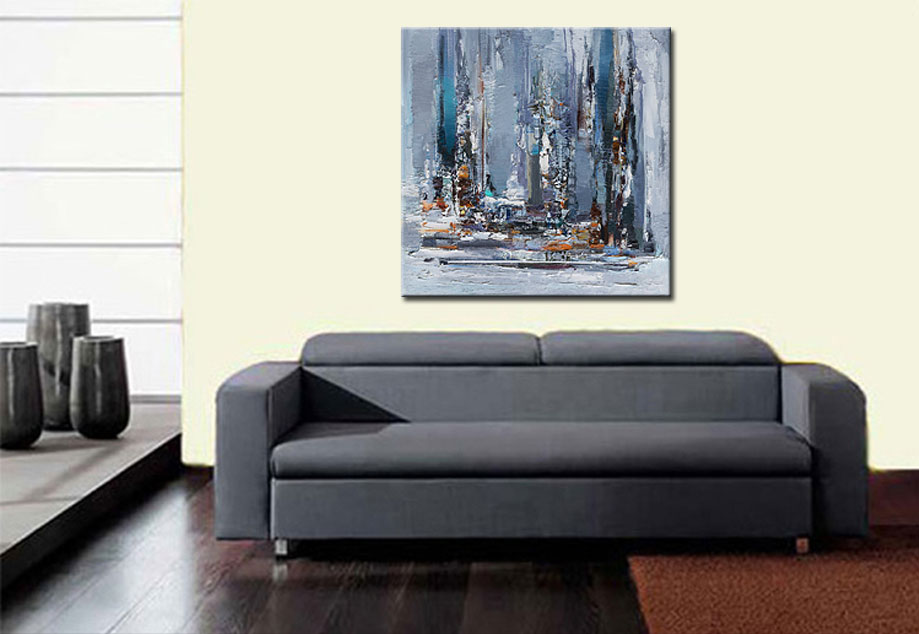 Blue Ice abstract modern schilderij 100x100cm - Afbeelding 3