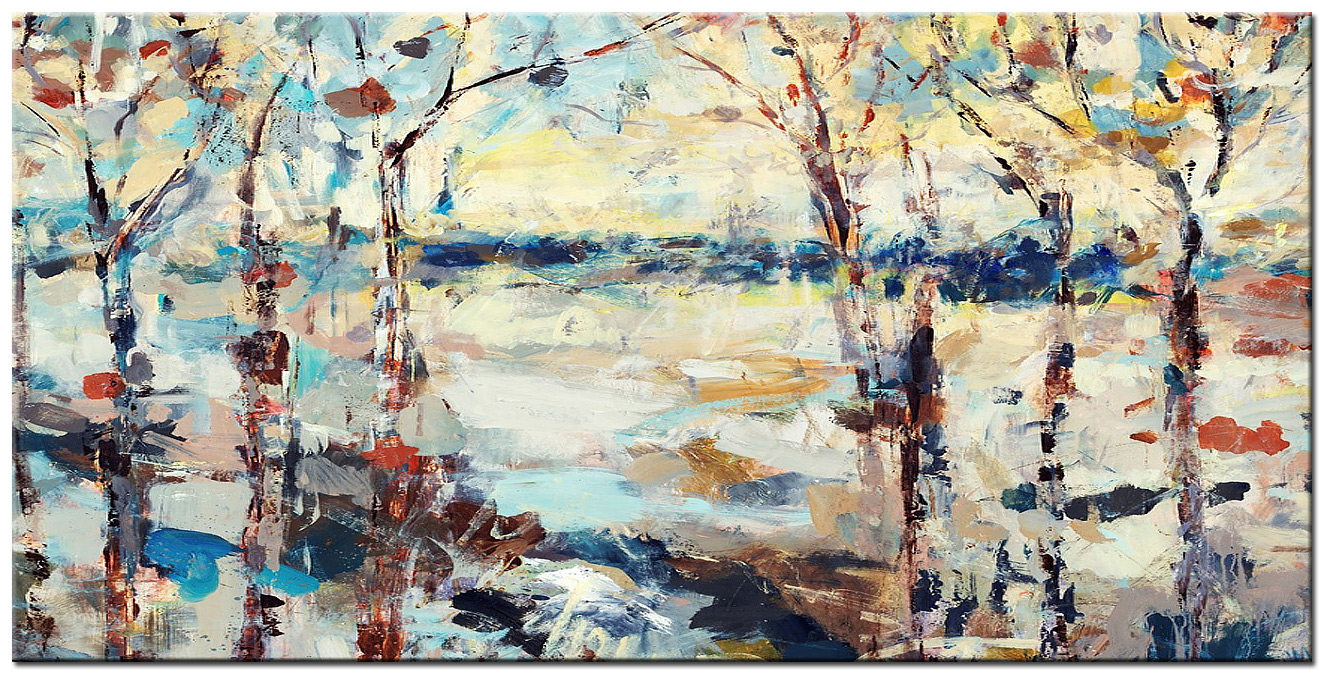 Bomen in Storm modern groot schilderij 180x90cm