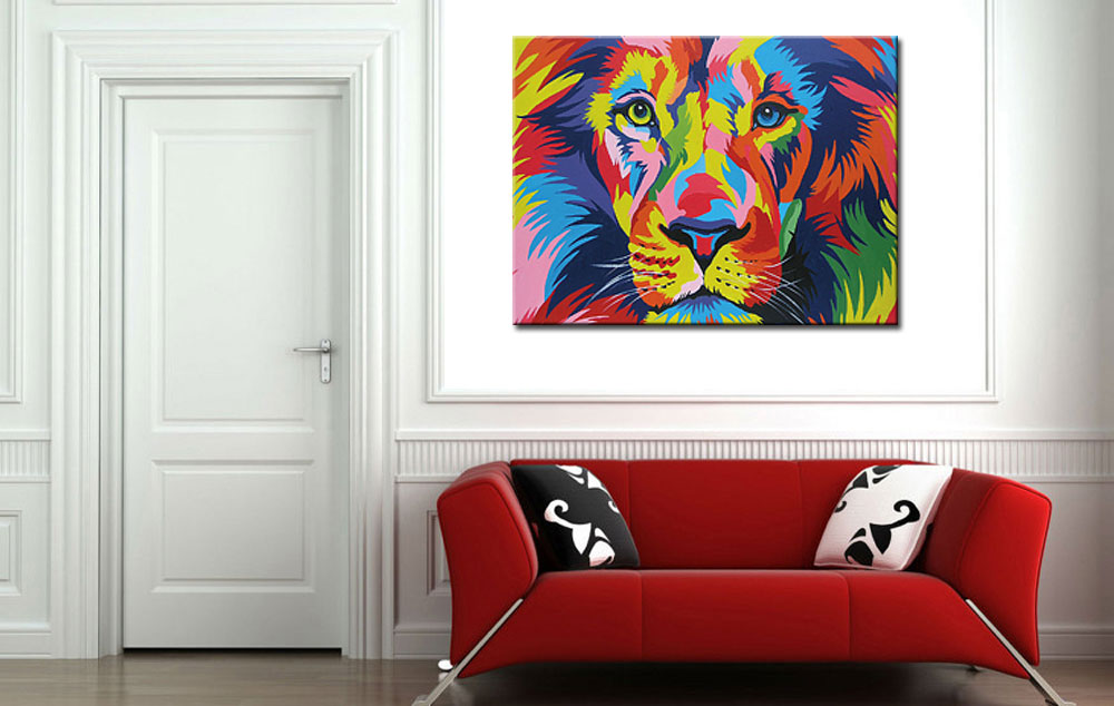 Gekleurde Leeuw modern schilderij 120x90cm - Afbeelding 2