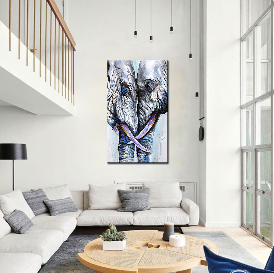 Samen Sterk modern olifanten schilderij 70x120cm - Afbeelding 2