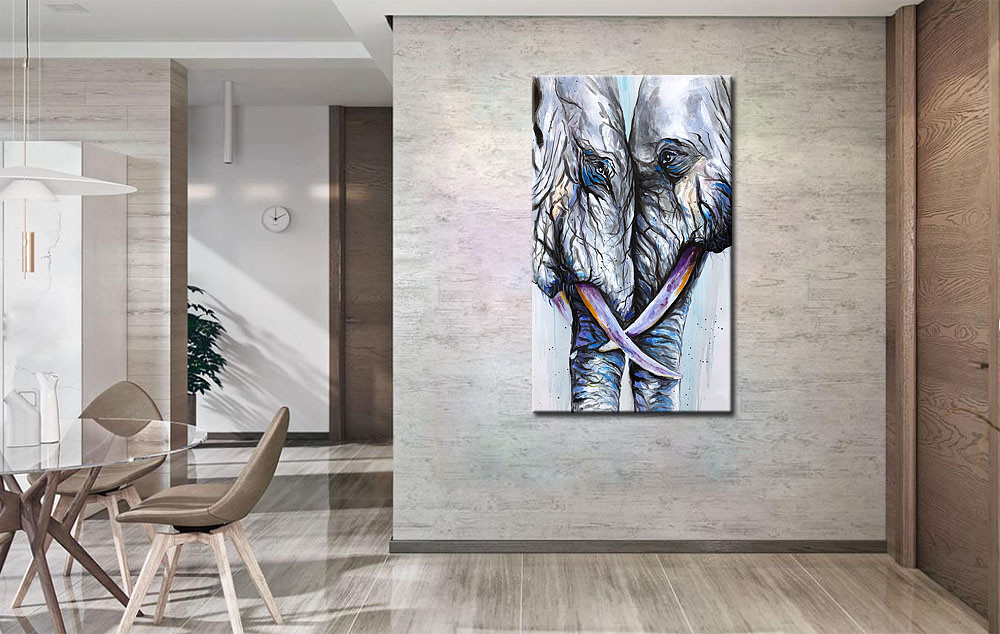 Samen Sterk modern olifanten schilderij 70x120cm - Afbeelding 4