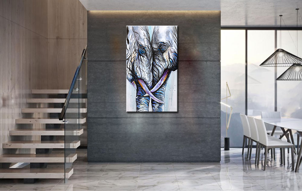 Samen Sterk modern olifanten schilderij 70x120cm - Afbeelding 3