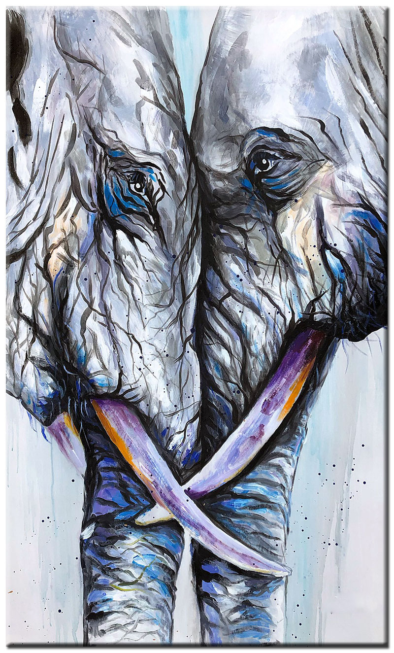 Samen Sterk modern olifanten schilderij 70x120cm