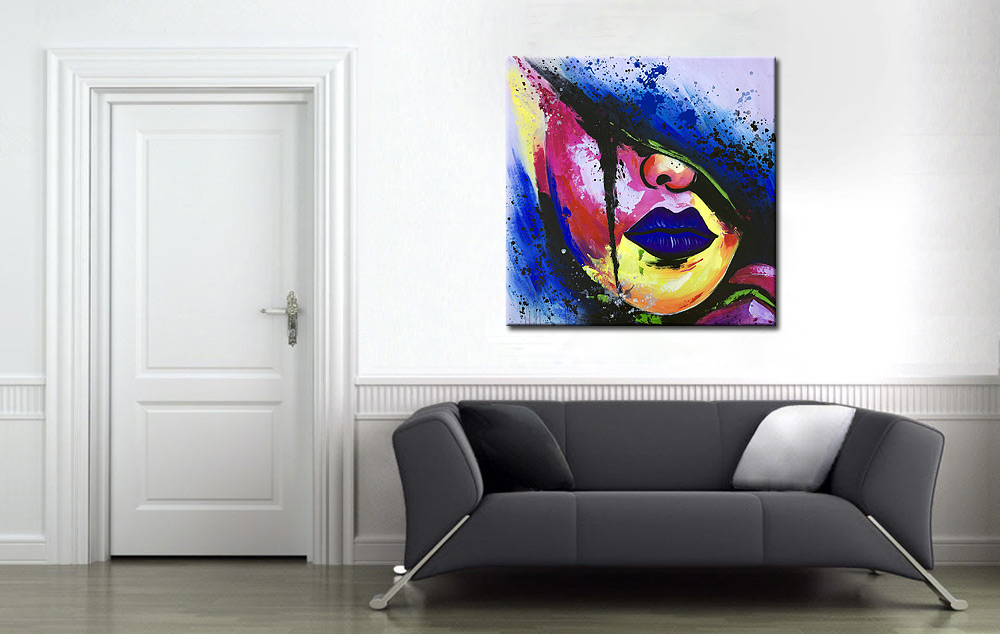 Vrouwen schilderij Intense Blue Lips - Afbeelding 2